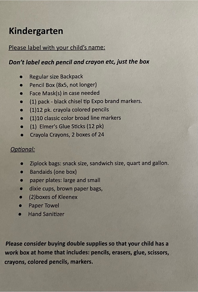 school supply list