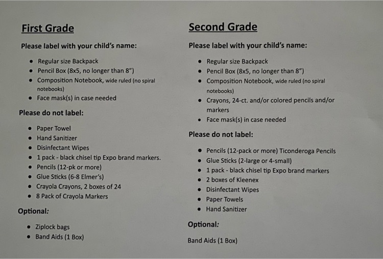 school supply list