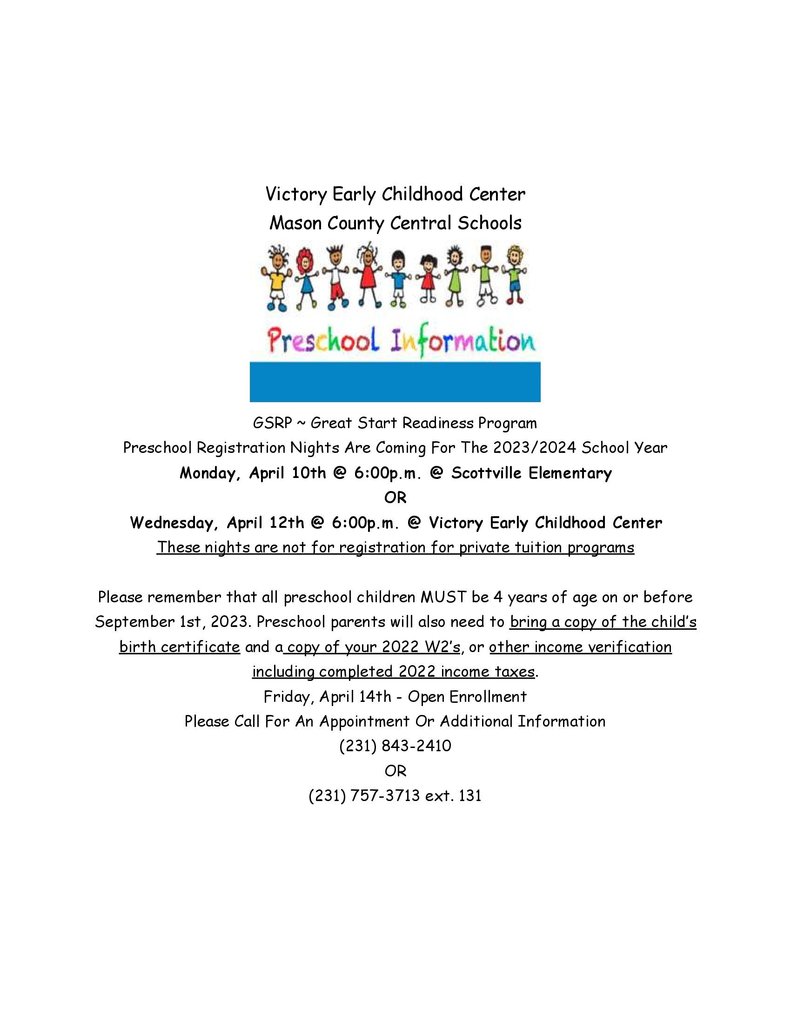 Mason County Central Victory Early Childhood Center Preschool Registration